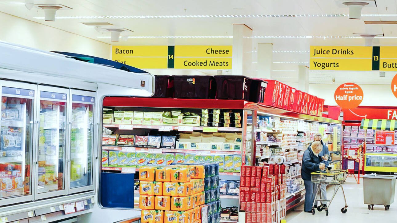 Destratification fans for grocery store
